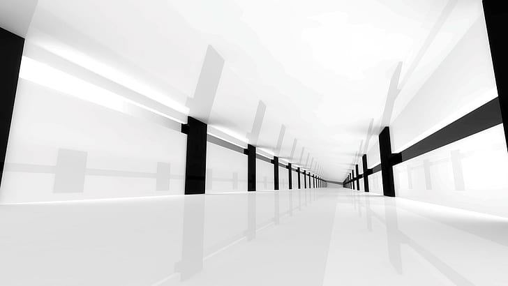 BW White Corridor Hallway Hall HD, digital / obra de arte, blanco, bw, pasillo, hall, pasillo, Fondo de pantalla HD