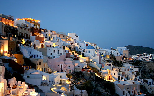 pejzaż miejski, Santorini, Grecja, Tapety HD HD wallpaper