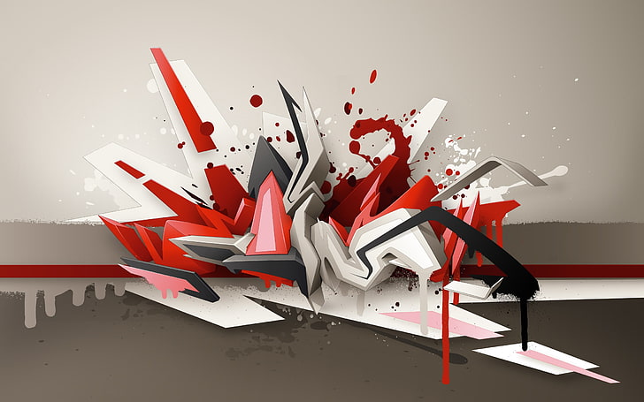 papel tapiz digital rojo, blanco y negro, graffiti, Daim, tipografía, Fondo de pantalla HD