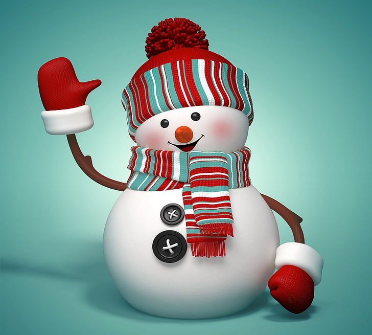 white snowman illustration, New Year, Christmas, snowman, winter, cute, Merry, HD wallpaper