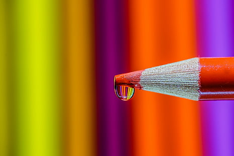 person showing red color pencil, Yet Another, Drop, Colors, person, red color, color pencil, close-up, macro photography, droplet, colored pencil, pencil, multi Colored, yellow, education, red, HD wallpaper HD wallpaper