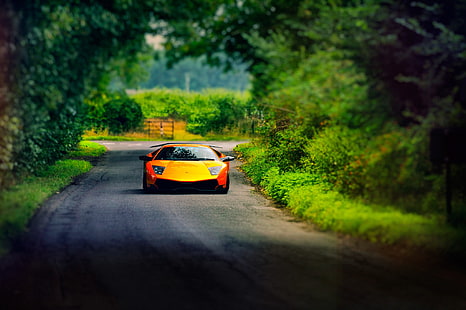 оранжевый Lamborghini Murcielago купе, автомобиль, Lamborghini, Lamborghini Murcielago, желтые автомобили, HD обои HD wallpaper
