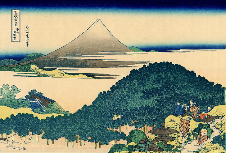 Хокусай, Япония, мастило, връх Фуджи, HD тапет