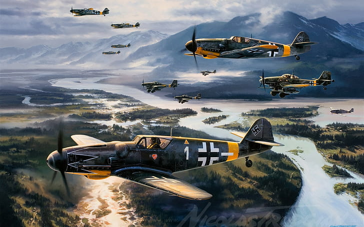 aircraft, airplane, Germany, Luftwaffe, Messerschmitt, Messerschmitt Bf 109, military, Military Aircraft, World War II, HD wallpaper
