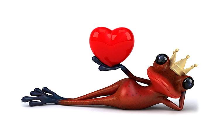 red frog illustration, frog, love, heart, funny, prince, HD wallpaper