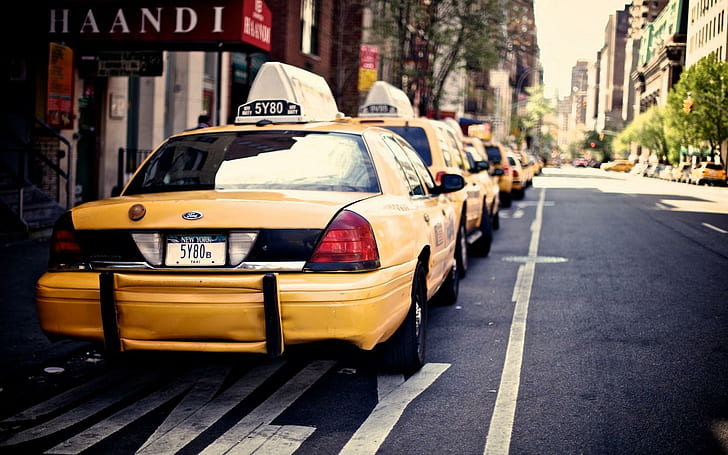 Нью-Йорк, США Такси Автомобили, Йорк, Город, Такси, Автомобили, HD обои