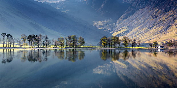 panoramic photography of mountain near on river, buttermere, lake district, buttermere, lake district, Buttermere, Lake District, panoramic photography, mountain, lake, reflection, nature, water, landscape, scenics, outdoors, HD wallpaper HD wallpaper