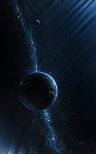 행성 지구, 디지털 아트, 세로보기, CGI, 공간, 우주, 행성, 별, 태양 광선, 은하, 은하수, HD 배경 화면 HD wallpaper