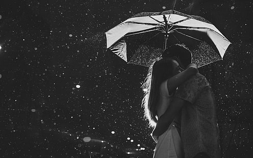 Любовь пара в дождь, пара под зонтом иллюстрации, Любовь, дождь, пара, зонтик, HD обои HD wallpaper