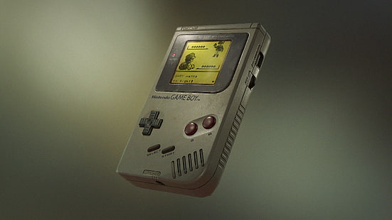 Nintendo Game Boy gris, GameBoy, rendu, origines pokemon, fond gris, Fond d'écran HD HD wallpaper