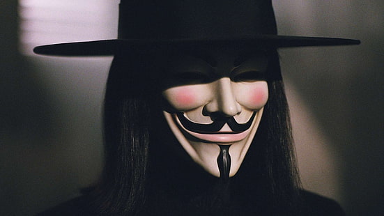Маска Гая Фокса, маска Гая Фокса, V для Вендетты, маска, лицо, шляпа, HD обои HD wallpaper
