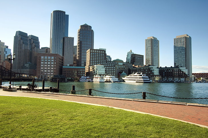 gray buildings, city, the city, USA, Boston, Massachusetts, HD wallpaper