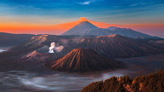 Индонезия, Ява, вулкан, извержение, небо, горы, Индонезия, Ява, вулкан, извержение, небо, горы, HD обои HD wallpaper