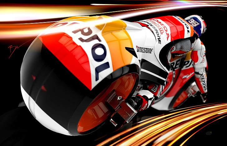 Moto GP, Tron, motorcycle, Marc Marquez, HD wallpaper