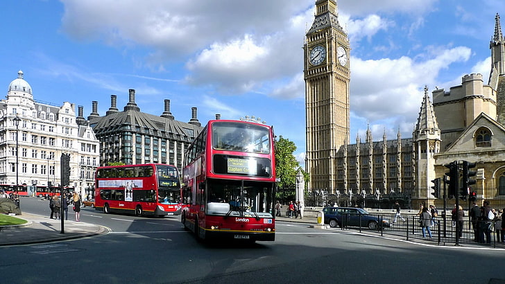 Красный Лондонский автобус, Англия, Лондон, Великобритания, улица, HD обои