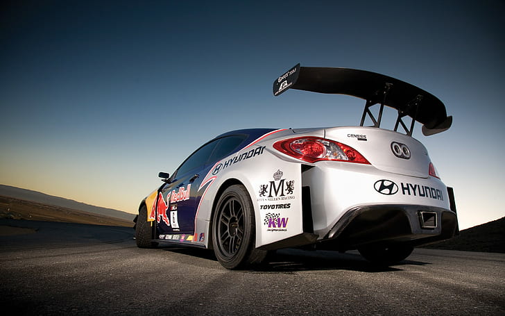 Hyundai Genesis Race Car Red Bull Spoiler HD, samochody, samochód, czerwony, wyścig, genesis, byk, hyundai, spoiler, Tapety HD