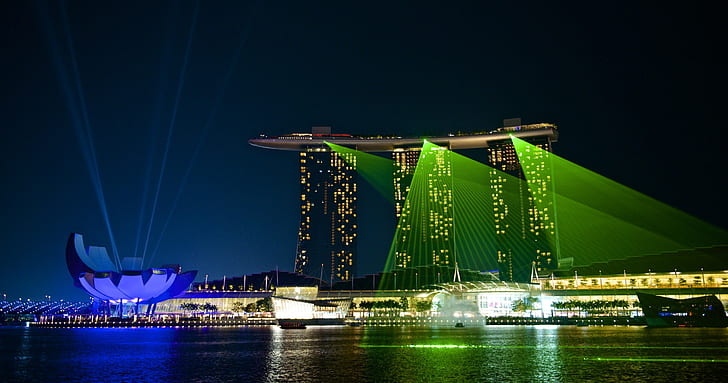 싱가포르, 마리나 베이, 밤, HD 배경 화면