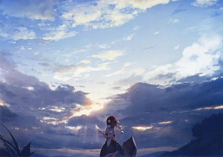 Touhou, langit, ke-ta, Shameimaru Aya, payung, awan, Wallpaper HD HD wallpaper