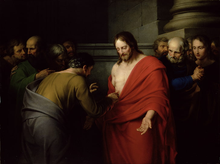 Jesus Christus und die Apostel Bild Gemälde, Gemälde, Christus, Wunde, die Apostel, Jesus zurück, Jesus ist auferstanden, der rote Mantel, Zweifel an Thomas, HD-Hintergrundbild