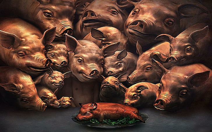 Roasted Pig, lovely, cool, awesome, 3d and abstract, HD wallpaper