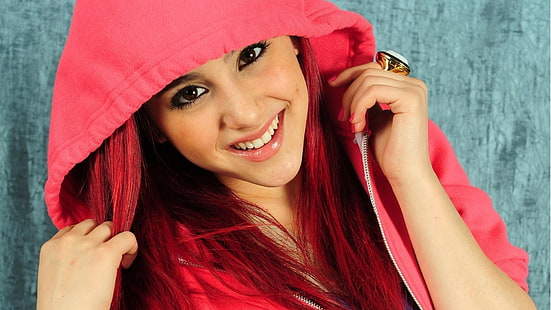 Ariana Grande, huvor, rödhårig, leende, kvinnor, HD tapet HD wallpaper
