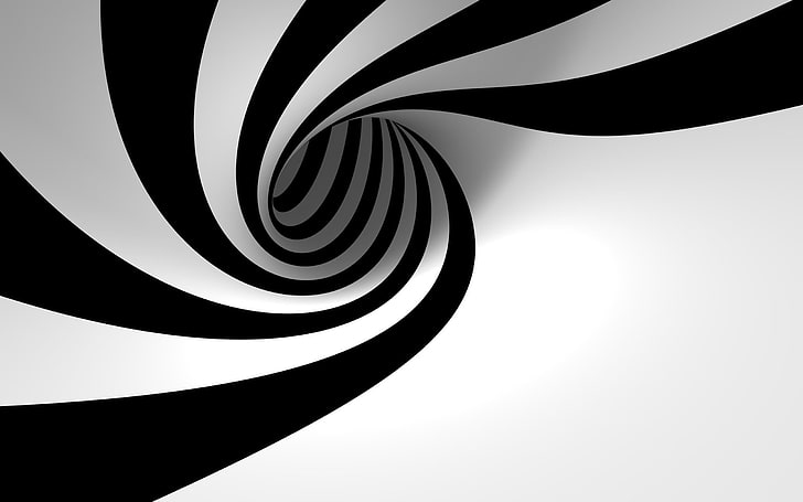illusion tourbillonnante noir et blanc, abstrait, art numérique, monochrome, formes, tunnel, Fond d'écran HD
