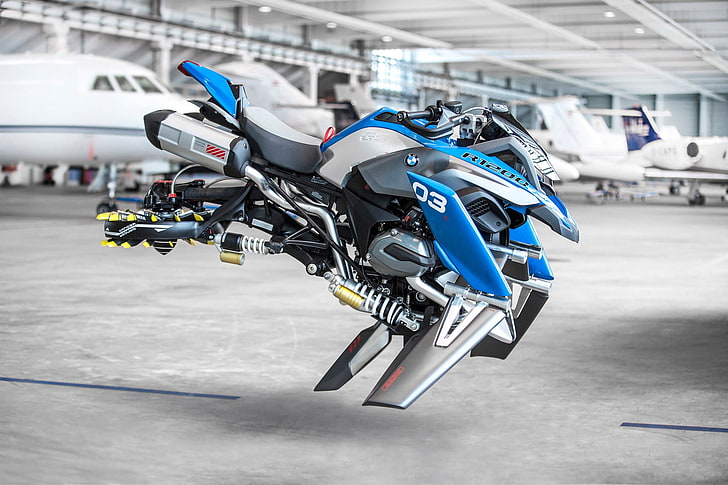 blau und grau 03 Drohne, BMW, Motorrad, futuristisch, Concept Cars, HD-Hintergrundbild