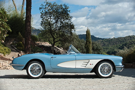 (c1), 1960, bleu, voitures, chevrolet, classique, cabriolet, corvette, Fond d'écran HD HD wallpaper