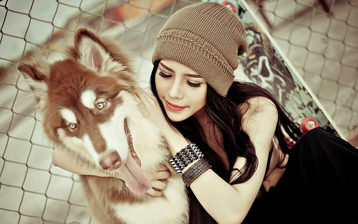 Lovely Girl Dog Mood, lovely, girl, mood, HD wallpaper