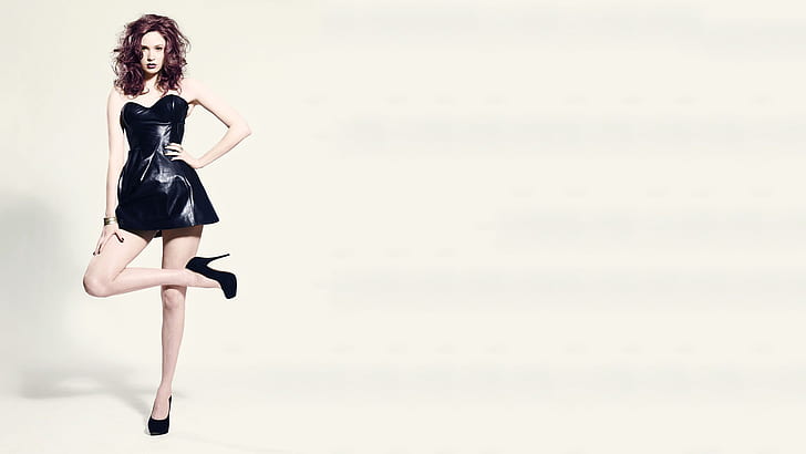 Karen Gillan, Rothaarige, Berühmtheit, High Heels, blass, Beine, schwarzes Korsett, Frauen, HD-Hintergrundbild