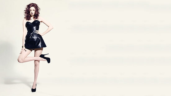 Karen Gillan, Rothaarige, Berühmtheit, High Heels, blass, Beine, schwarzes Korsett, Frauen, HD-Hintergrundbild HD wallpaper