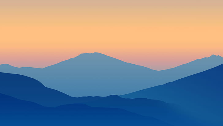 silhueta, amanhecer, arte do photoshop, névoa, montanha, cume, paisagem, céu laranja, HD papel de parede