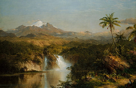 пейзаж, планина, картина, вулканът, Църква на Фредерик Едуин, гледка към Котопакси, HD тапет HD wallpaper