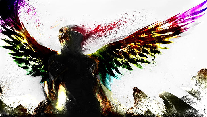 digital art of bird, wings, artwork, fantasy art, digital art, angel, colorful, abstract, HD wallpaper