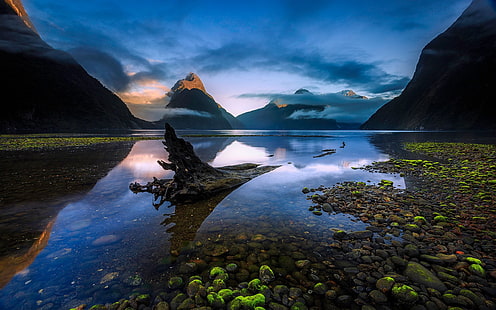 Lake Wanaka South Island Mountains Morning Nya Zeeland Naturbilder Skrivbordsunderlägg, HD tapet HD wallpaper