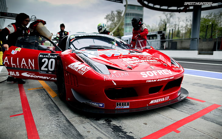 Ferrari 458 Italia Race Car Pit HD, червено купе, автомобили, кола, състезание, ferrari, 458, italia, pit, HD тапет