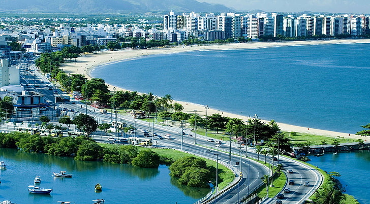 Praia de Camburi-Vitoria Espirito Santo Brasil, 녹색 잎이 많은 나무, 남미, 브라질, HD 배경 화면