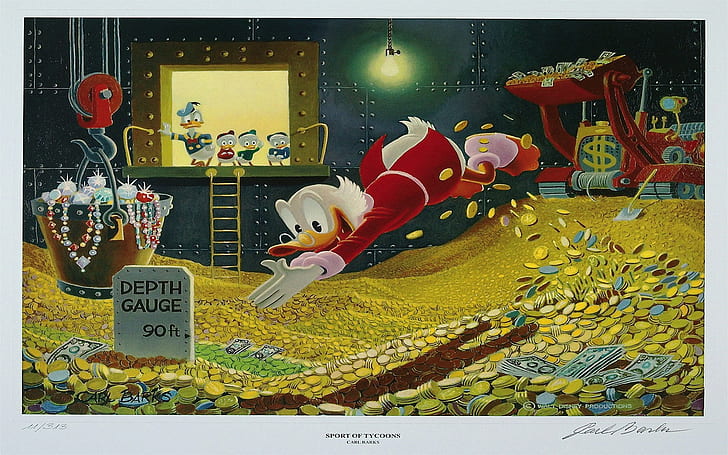 Disney Scrooge McDuck Плуване HD, карикатура / комикс, Disney, плуване, mcduck, scrooge, HD тапет
