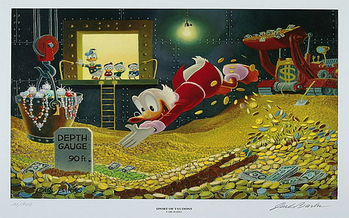 Disney Scrooge McDuck Swimming HD, dessin animé / bande dessinée, disney, natation, mcduck, scrooge, Fond d'écran HD HD wallpaper