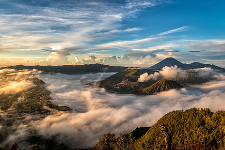 nuvole, paesaggio, natura, Indonesia, Java, il vulcano Bromo, Bromo-Tengger-Semeru National Park, Caldera Tengger, Sfondo HD HD wallpaper