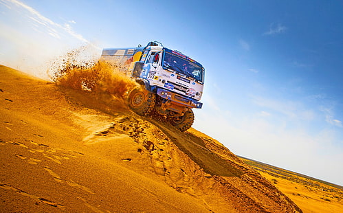 Kamaz, sand, Rally, Truck, dirt, vehicle, racing, HD wallpaper HD wallpaper