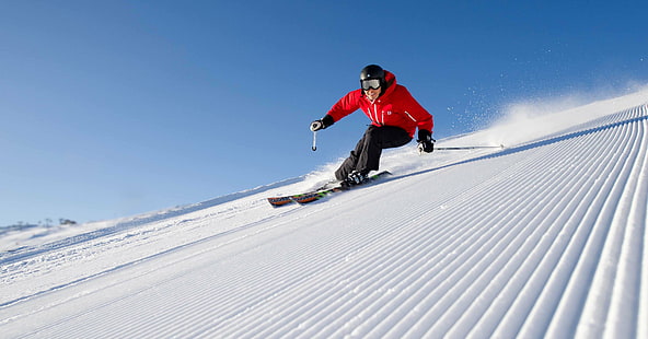 montanhas, esqui, esqui, neve, inverno, HD papel de parede HD wallpaper
