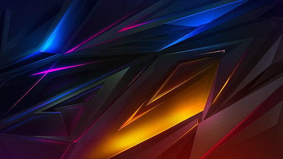 фиолетовый, свет, сияние, линия, графика, угол, многоцветный, красочный, ребра, треугольник, треугольники, ребро, HD обои HD wallpaper