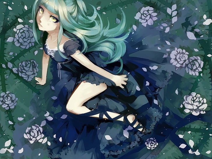 gadis anime, karakter asli, air mata, rambut biru, anime, Wallpaper HD