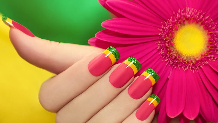 hands-nails-finger-manicure-collorfull-sunflower, HD wallpaper