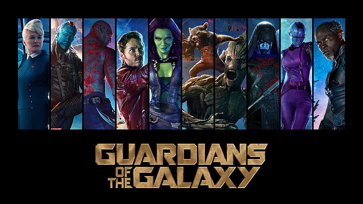 Guardians of the Galaxy filmaffisch, Guardians of the Galaxy, Marvel Comics, Star Lord, Gamora, Rocket Raccoon, Groot, Drax the Destroyer, filmer, Marvel Cinematic Universe, HD tapet