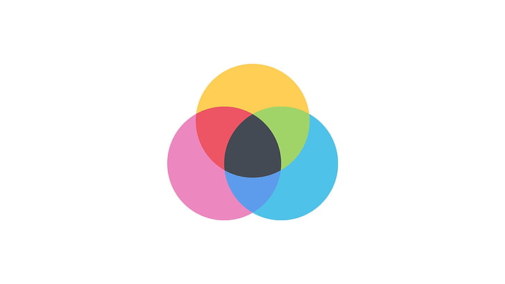 sfondo bianco con illustrazione di cerchi multicolori, CMYK, codici colore, RGB, bianco, minimalismo, sfondo semplice e semplice, colorato, disegno grafico, arte digitale, giallo, rosso, verde, blu, rosa, ciano, grigio, sfondo bianco, Sfondo HD