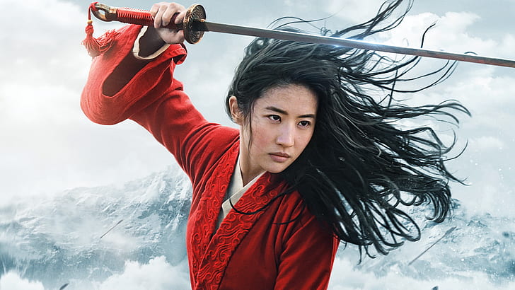 Film, Mulan (2020), attrice, capelli neri, cinese, Liu Yifei, modella, Mulan, spada, Sfondo HD