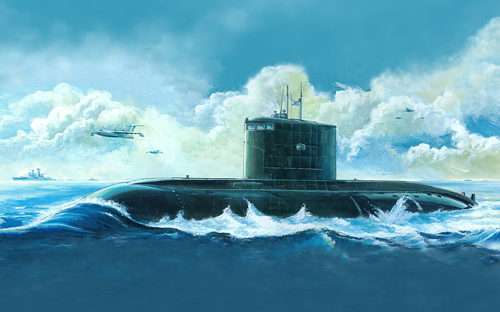 art, attack, class, drawing, kilo, military, russian, submarine, HD wallpaper