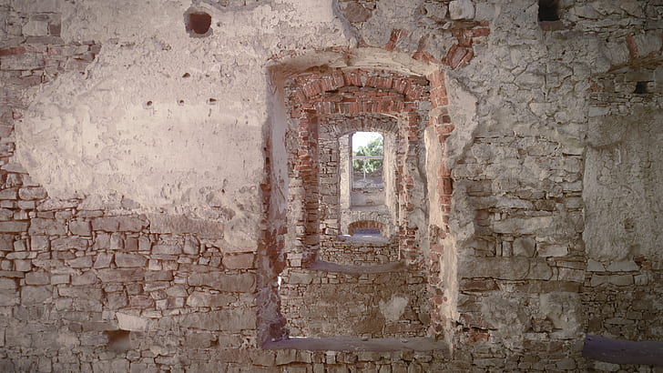 Polandia, kehancuran, istana, batu bata, Wallpaper HD
